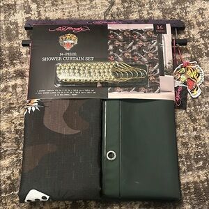 New Ed Hardy Dark Green Camel Shower Curtain Set